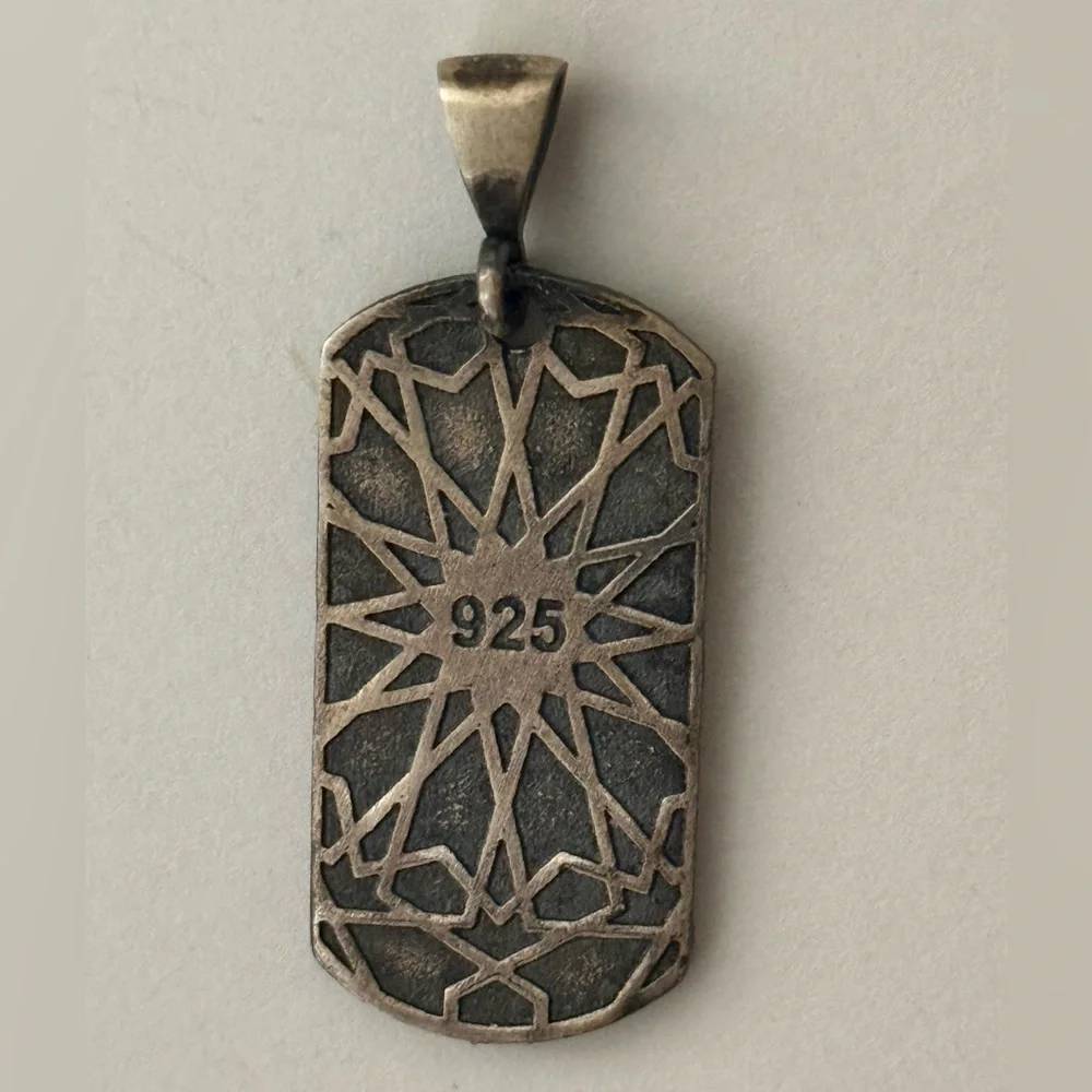 925 Silver rectangle pendant floral unisex